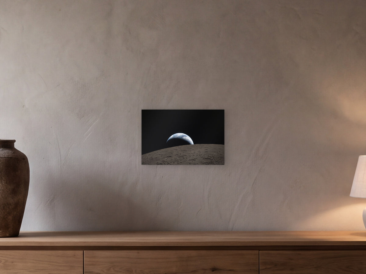 Earthset shown in a beamed room with a greige plaster wall above a long oak sideboard - scale render at 45 × 30 cm