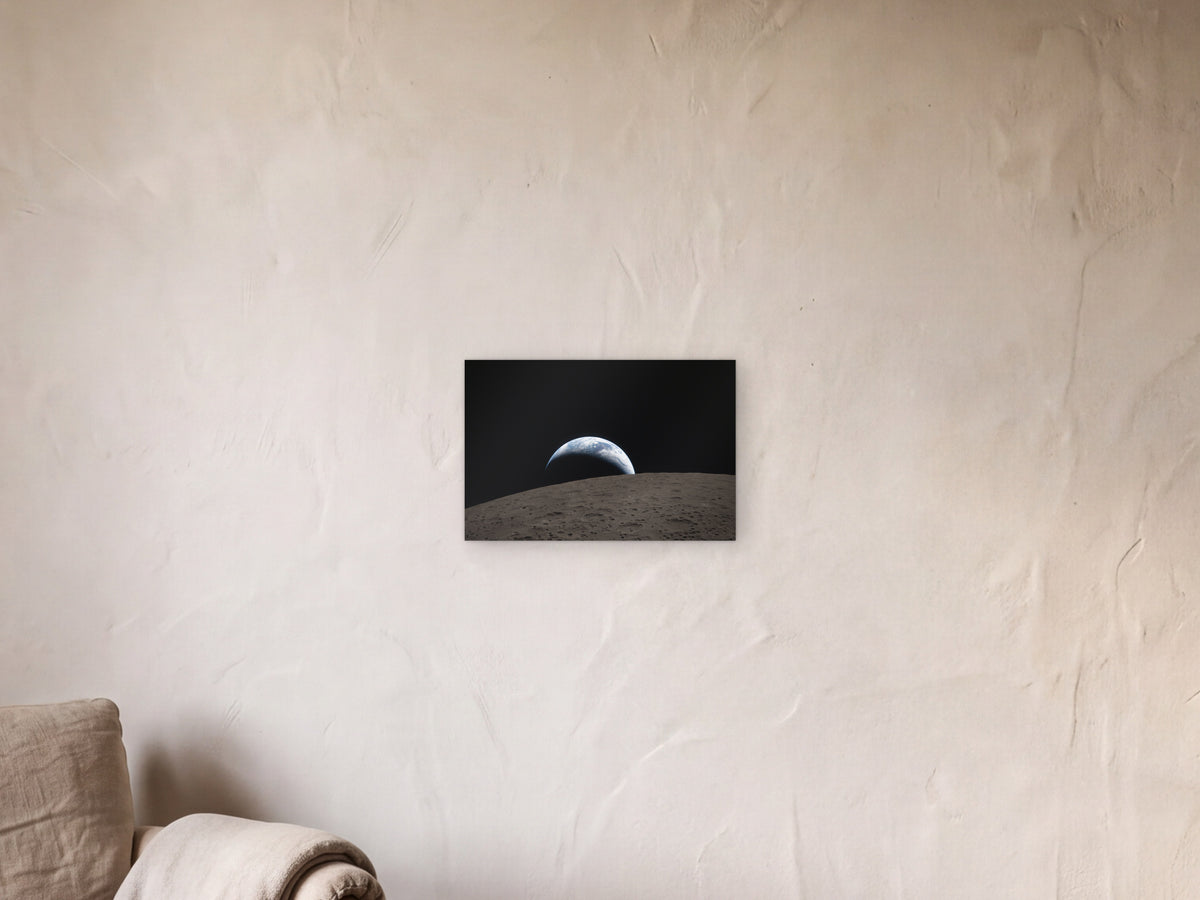 Earthset shown in a limewash reading corner beside an armchair and a floor lamp - scale render at 45 × 30 cm
