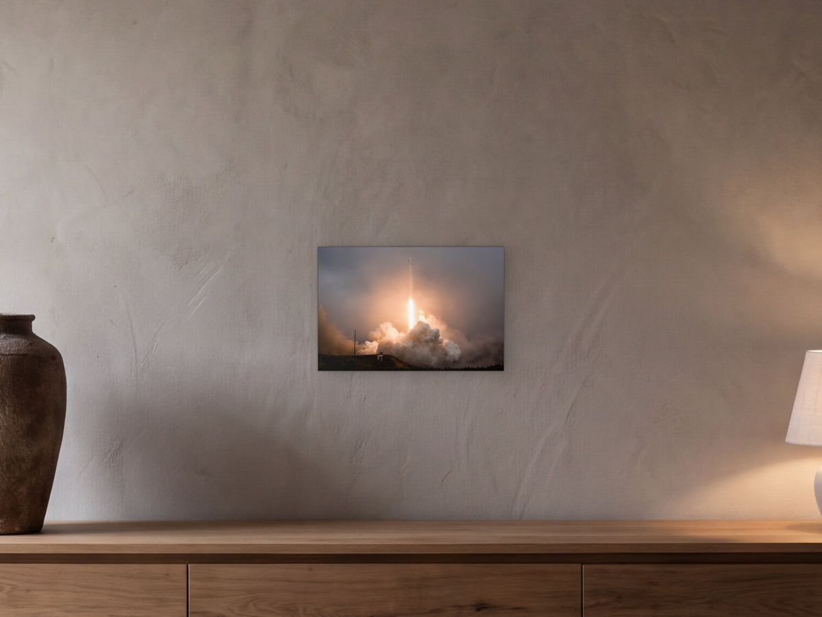 Overcast, Vandenberg shown in a beamed room with a greige plaster wall above a long oak sideboard - scale render at 45 × 30 cm