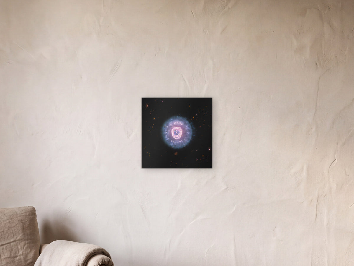 Lion Nebula shown in a limewash reading corner beside an armchair and a floor lamp - scale render at 40 × 40 cm