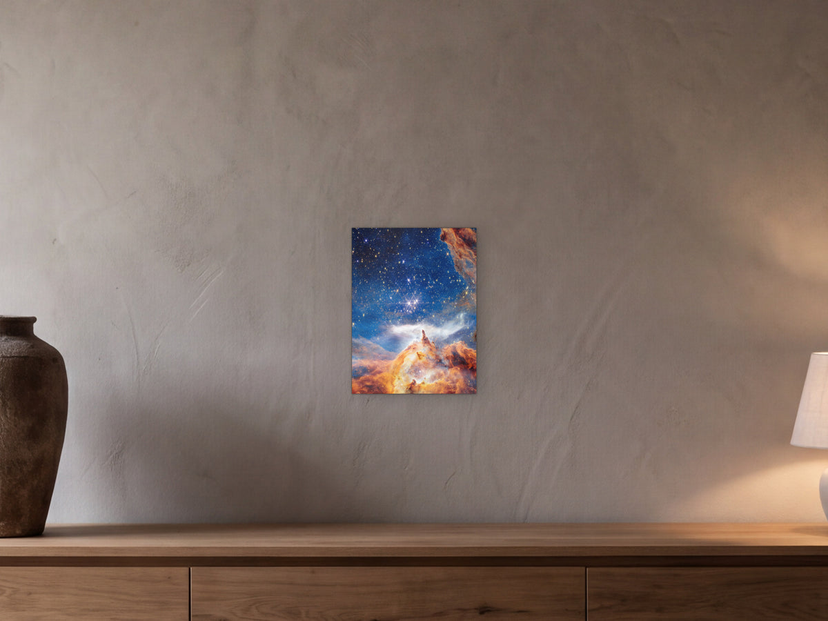 Pismis 24 shown in a beamed room with a greige plaster wall above a long oak sideboard - scale render at 30 × 40 cm