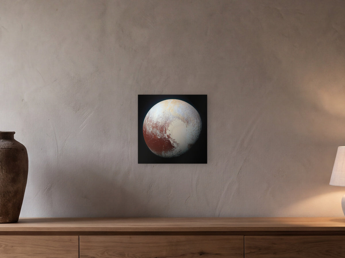 The Rich Color Variations of Pluto shown in a beamed room with a greige plaster wall above a long oak sideboard - scale render at 40 × 40 cm