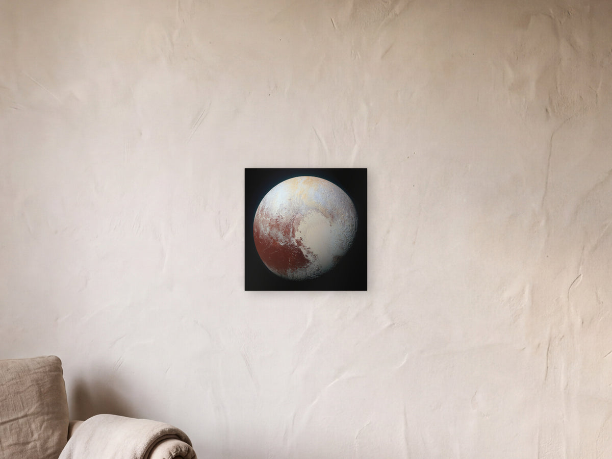 The Rich Color Variations of Pluto shown in a limewash reading corner beside an armchair and a floor lamp - scale render at 40 × 40 cm