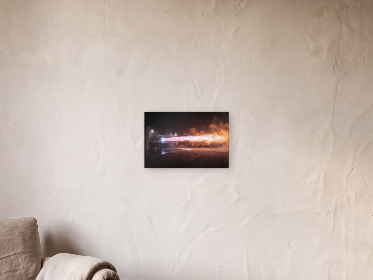 Test Stand at Night shown in a limewash reading corner beside an armchair and a floor lamp - scale render at 45 × 30 cm