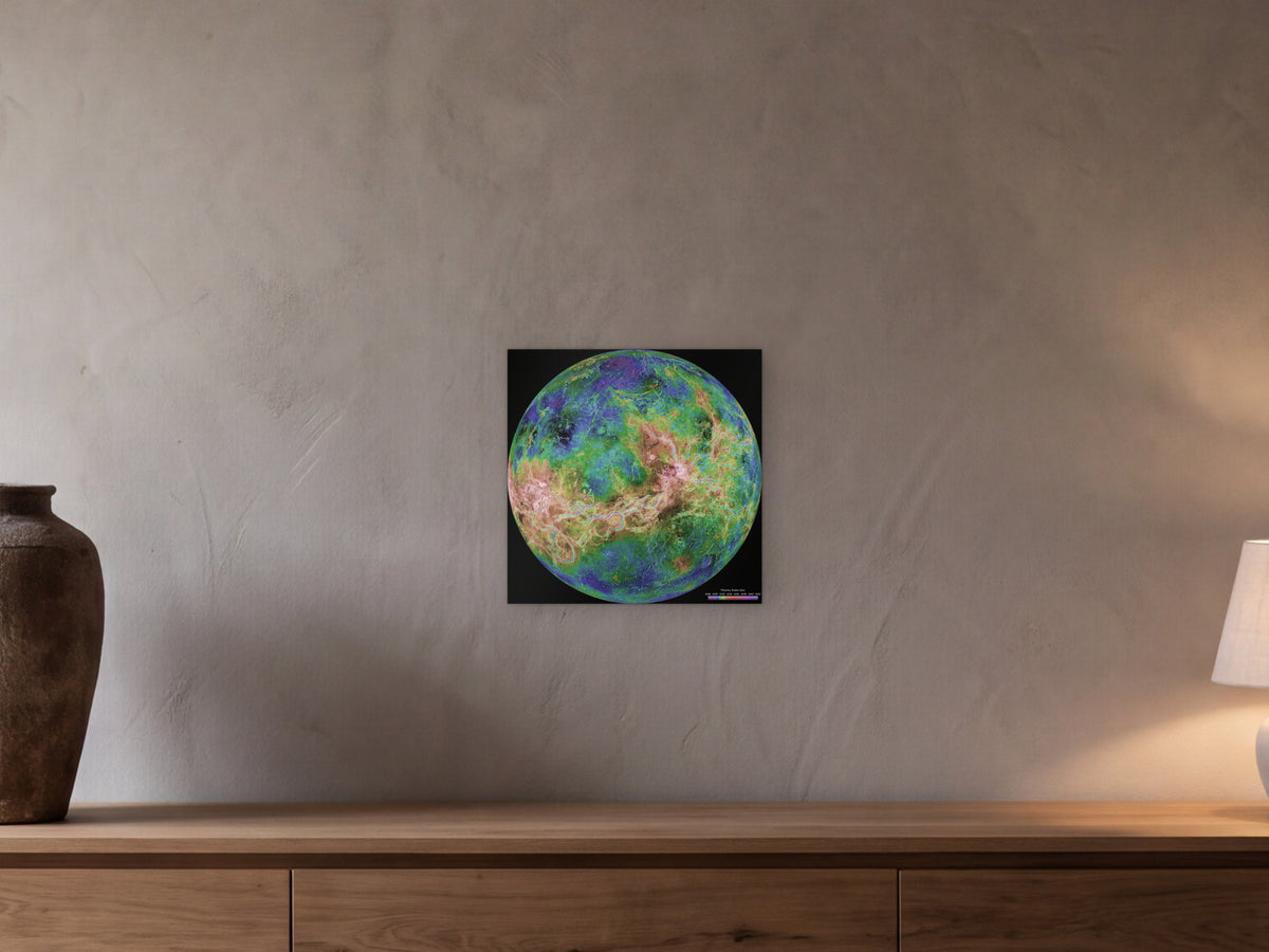 Venus, Magellan Mosaic shown in a beamed room with a greige plaster wall above a long oak sideboard - scale render at 40 × 40 cm